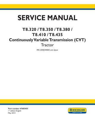 New Holland T8.410 696110757 CVT TIER 4b Tractor Service Repair Manual Instant Download [ZERE04800 - ]