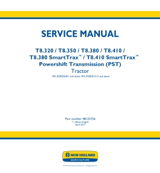 New Holland T8.410 Powershift Transmission (PST) Tractor Service Repair Manual Instant Download