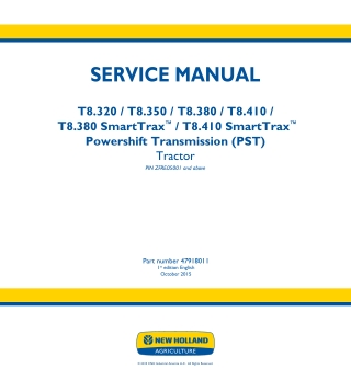New Holland T8.410 PST TIER 2 CHELNY Tractor Service Repair Manual Instant Download [ZFRE05001 - ]