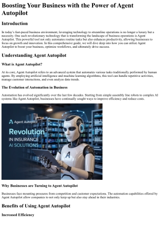 Boosting Your Business with the Power of Agent Autopilot