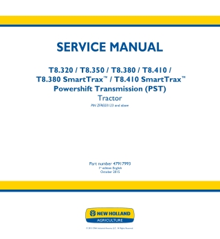 New Holland T8.410 SmartTrax Powershift Transmission (PST) Tractor Service Repair Manual Instant Download 1