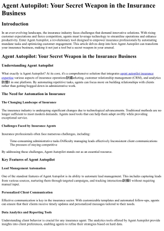 Agent Autopilot Your Secret Weapon in the Insurance Business