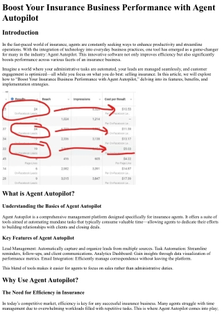 Boost Your Insurance Business Performance with Agent Autopilot