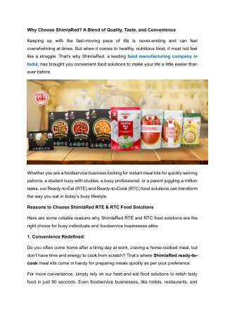 Why Choose ShimlaRed RTE & RTC Food Solutions