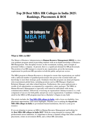 Top 20 Best MBA HR Colleges in India 2025