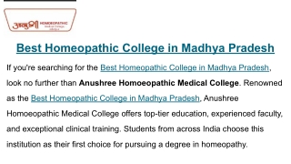Best Homeopathic College in Madhya Pradesh