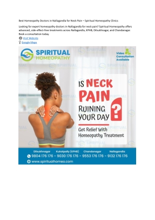 Best Homeopathy Doctors in Nallagandla for Neck Pain