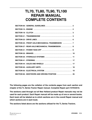 New Holland TL80 Tractor Service Repair Manual Instant Download