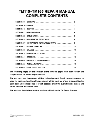 New Holland TM115 Tractor Service Repair Manual Instant Download