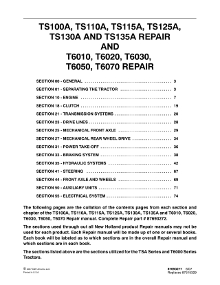 New Holland TS110A Tractor Service Repair Manual Instant Download