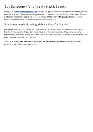 Buy Sunscreen for oily skin at pnk Beauty