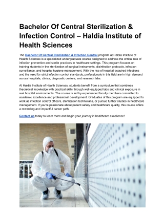 Bachelor Of Central Sterilization & Infection Control – Haldia Institute of Health Sciences