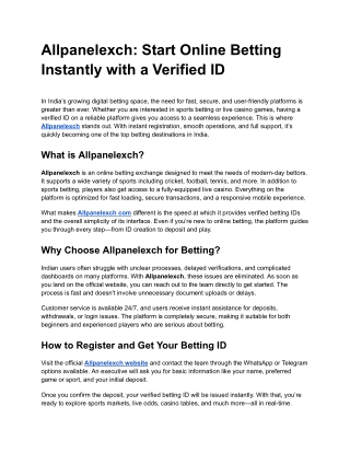 Allpanelexch: Start Online Betting Instantly with a Verified ID