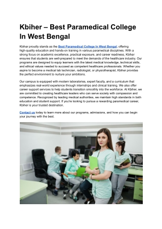 Kbihar – Best Paramedical College In West Bengal