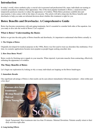 Botox Benefits and Drawbacks: A Comprehensive Guide