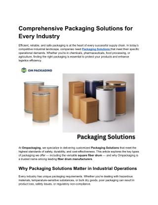 Comprehensive Packaging Solutions for Every Industry
