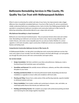 Bathrooms Remodeling Services in Pike County, PA