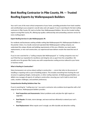 Best Roofing Contractor in Pike County, PA