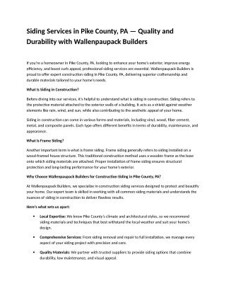 Siding Services in Pike County, PA