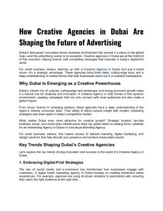 How Creative Agencies in Dubai Are Shaping the Future of Advertising