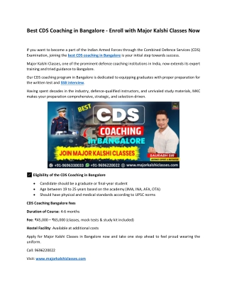 Best CDS Coaching in Bangalore