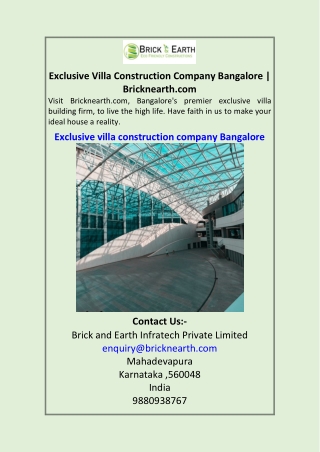 Exclusive Villa Construction Company Bangalore | Bricknearth.com