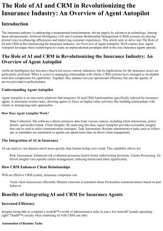 The Role of AI and CRM in Revolutionizing the Insurance Industry An Overview of