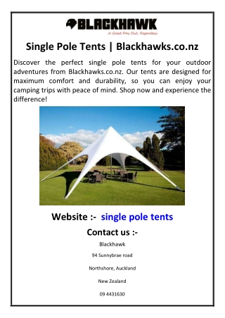 Single Pole Tents | Blackhawks.co.nz