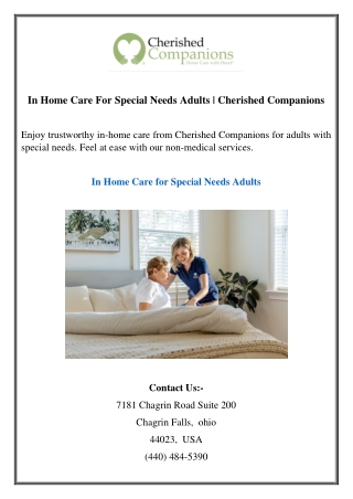 In Home Care For Special Needs Adults Cherished Companions