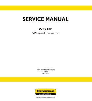 New Holland WE210B Wheeled Excavator Service Repair Manual Instant Download