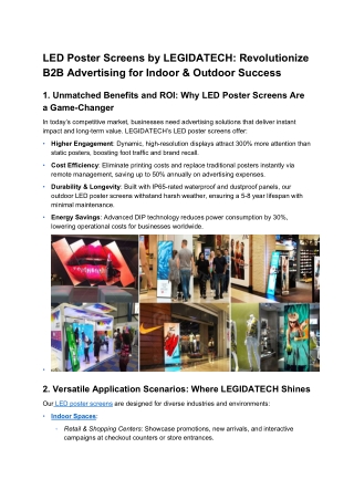 LED Poster Screens by LEGIDATECH RevolutionizeB2B Advertising for lndoor & Outdoor Success