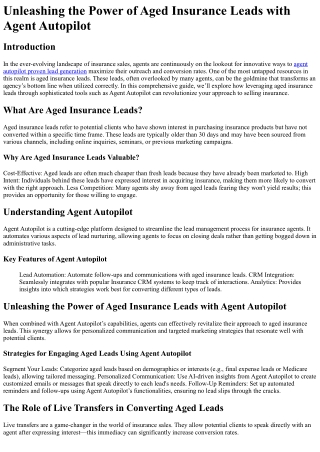 Unleashing the Power of Aged Insurance Leads with Agent Autopilot