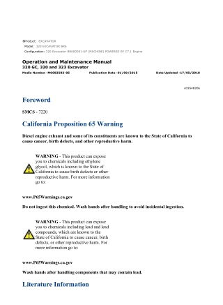 Caterpillar CAT 320 EXCAVATOR (BR600001-UP) Operation and Maintenance Manual Instant Download