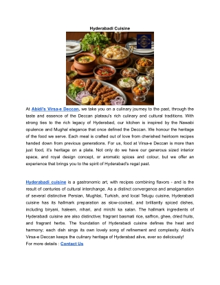 Hyderabadi Cuisine | Abidi's Virsa-e Deccan