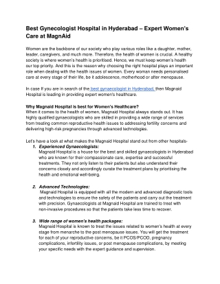 Best Gynecologist Hospital in Hyderabad – Expert Women’s Care at MagnAid