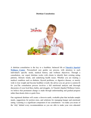 Dietitian Consultation | Vineela’s Sparkel Wellness Center