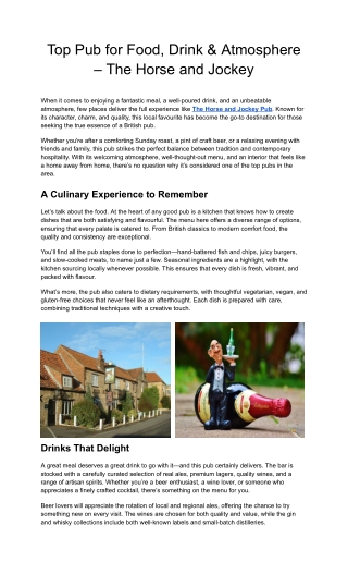 Experience Traditional Charm at The Horse And Jockey Pub, Manton