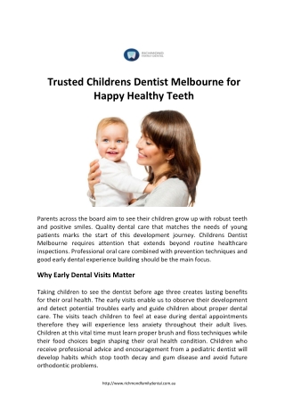 Trusted Childrens Dentist Melbourne for Happy Healthy Teeth