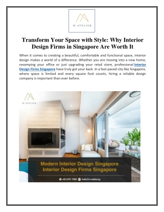 Transform Your Space with Style - Why Interior Design Firms in Singapore Are Worth It
