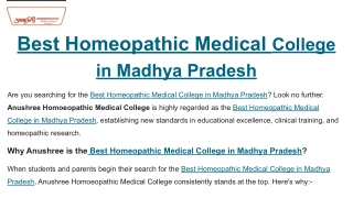 Best Homeopathic Medical College in Madhya Pradesh
