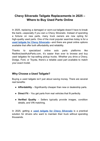 Chevy Silverado Tailgate Replacements in 2025 Where to Buy Used Parts Online