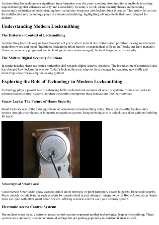 Exploring the Role of Technology in Modern Locksmithing