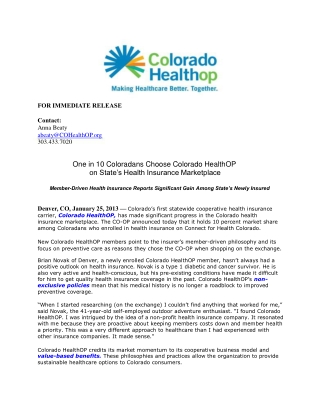 One in 10 Coloradans Choose Colorado HealthOP on State