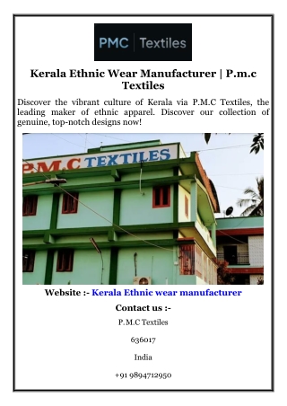 Kerala Ethnic Wear Manufacturer  P.m.c Textiles