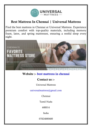 Best Mattress In Chennai  Universal Mattress