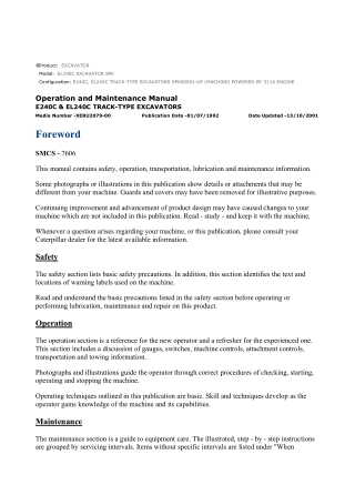 Caterpillar CAT EL240C EXCAVATOR (9PK00001-UP) Operation and Maintenance Manual Instant Download