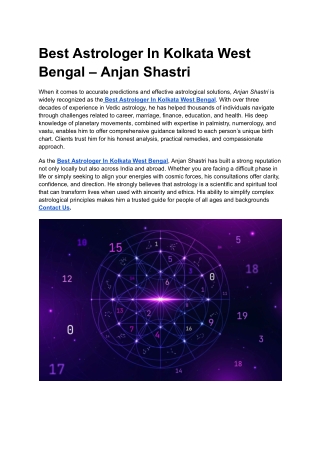 Best Astrologer In Kolkata West Bengal – Anjan Shastri