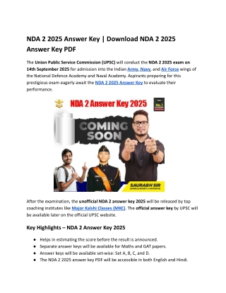 NDA 2 2025 Answer Key _ Download NDA 2 2025 Answer Key