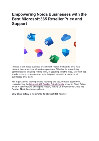 Best Office 365 Reseller Program in Noida for Businesses: Cloud Galaxy
