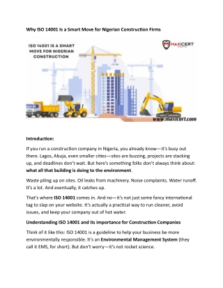 Why ISO 14001 Is a Smart Move for Nigerian Construction Firms